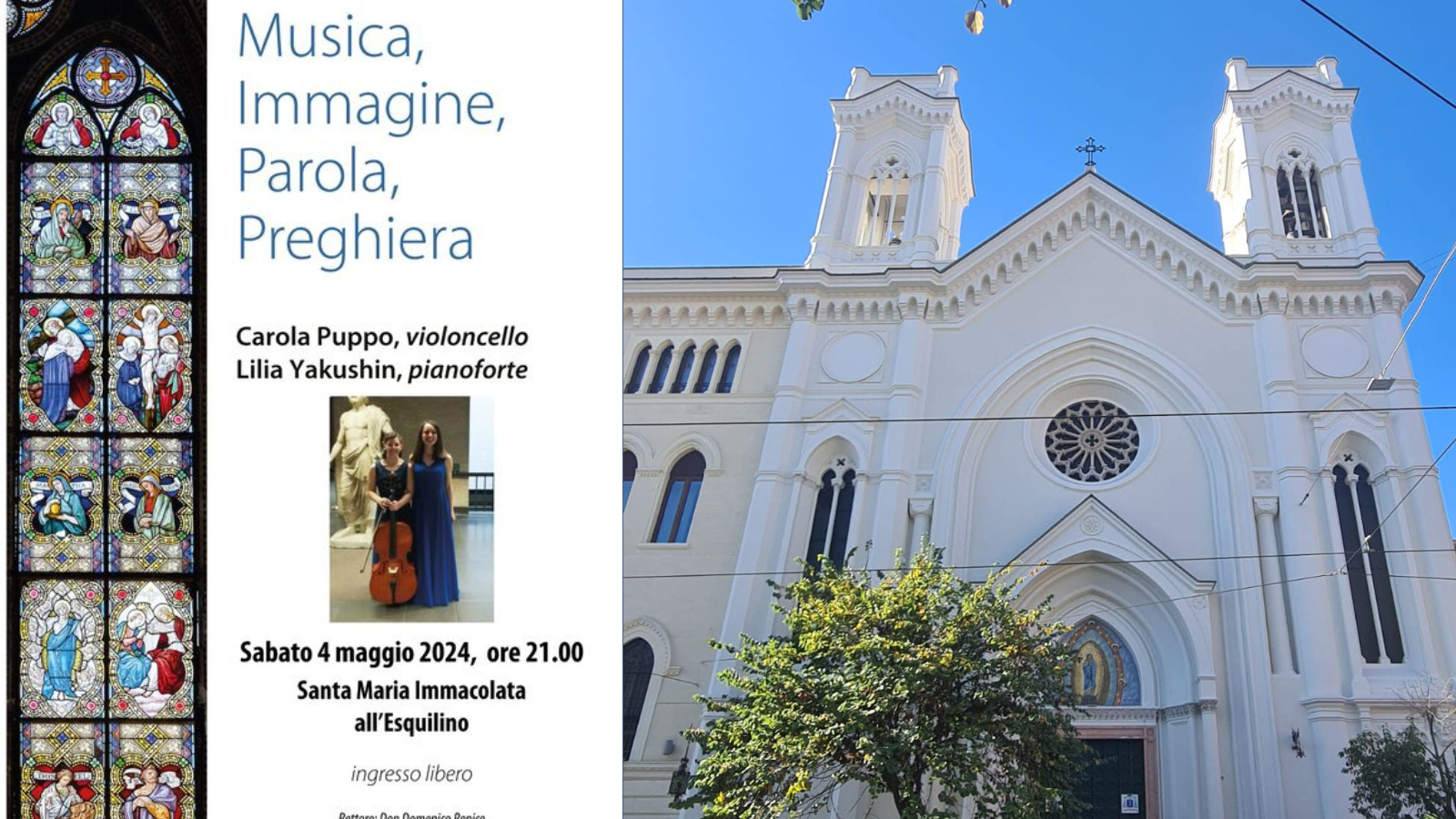 4/5/24 “Concerto di Carola Puppo, violoncello e Lilia Yakushin, pianoforte” presso la chiesa di Santa Maria Immacolata all’Esquilino